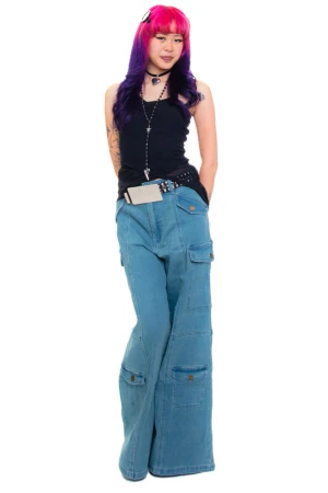 Reggie Blue Denim Cargo Baggies