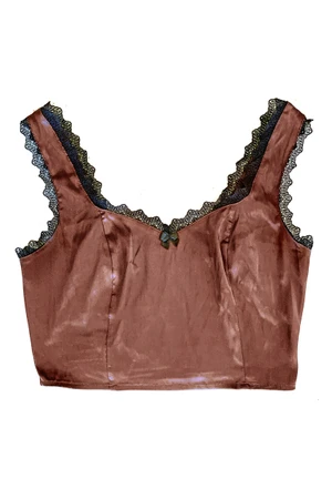 TUNNEL VISION SECONDHAND - Bunny Brown Lingerie Crop Top, Size Small