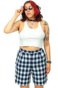 Vintage 90's Grunge Blue Plaid Shorts