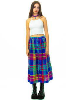 Vintage 80's Rainbow Plaid Skirt