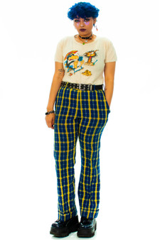 Vintage 70's Navy & Yellow Plaid Slacks