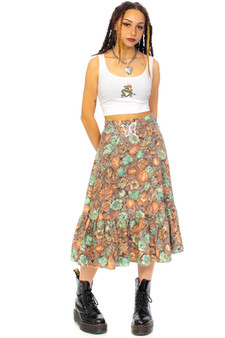 Vintage 70's Floral Ruffle Midi Skirt