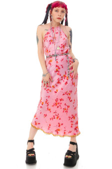 Vintage Y2K Roses Beaded Satin Dress