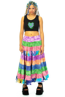 Vintage 90's Tie Dye Tiered Maxi Skirt