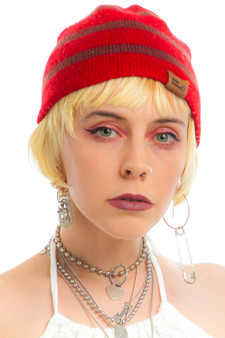 Vintage Y2K Cranberry Striped Beanie