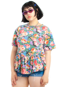 Vintage 80's Side Ponytail Floral Top