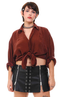 Vintage 90's Brown Silk Button Up Shirt