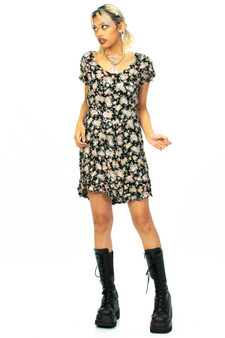 Vintage 90's Black Floral Mini Dress 3