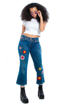 Vintage Y2K Flower Pop Fray Flares