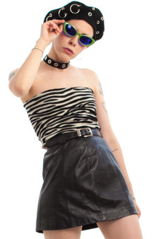 Vintage 90's Classic Black Leather Mini Skirt - XS