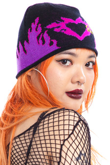 Vintage Y2K On Fire! Heart Flame Beanie