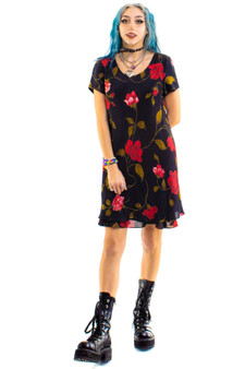 Vintage 90's Black Floral Mini Dress 1