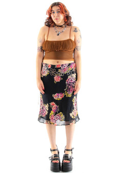 Vintage 90's Black Roses Midi Skirt