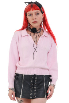 Vintage 90's Baby Pink Knit Polo Sweater