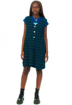 Vintage 90's Navy Plaid Button Up Dress 1