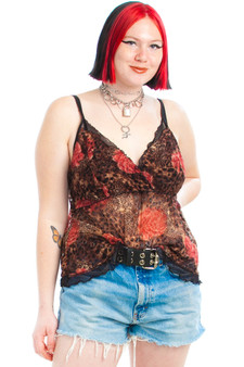 Vintage 90's Cheetah Mesh Rose Tank