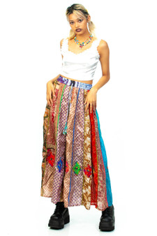 Vintage Y2K Silk Floral Patch Midi Skirt