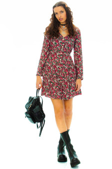 Vintage 80's Floral Long Sleeve Dress