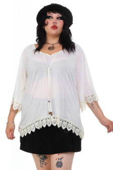 Vintage Y2K White Lace Trim Blouse