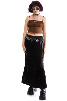 Vintage 90's Brown Velvet Maxi Skirt