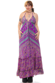 Vintage Y2K Purple Paisley Maxi Dress