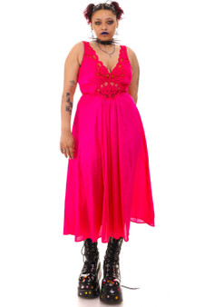 90's Hot Pink Lace Maxi Tank Slip Dress