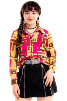 Vintage 70's Cute Geometric Collar Button Up