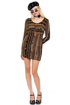 Vintage 90's Earthy Mixed Print Long-Sleeve Dress