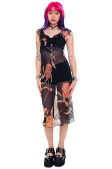 Vintage 90's Sheer Chiffon Floral Maxi