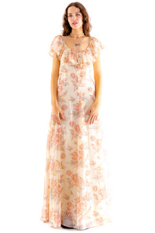 Vintage 70's Pale Pink Rose Maxi Dress