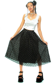Vintage 80's White Polka Dot Lace Midi Skirt