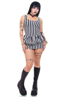Vintage Y2K B&W Stripe Peplum Dress