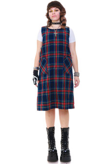 Vintage 90's Red Plaid Sleeveless Pocket Dress