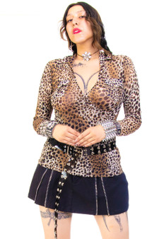 Vintage Y2K Mesh Cheetah Print Wrap Top