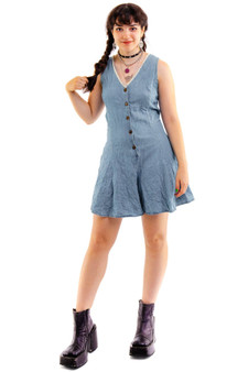 Vintage 90's Denim Crochet Lace-up Romper