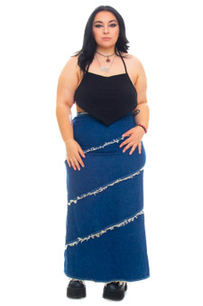 Vintage 90's Raw Hem Denim Tiered Skirt 1