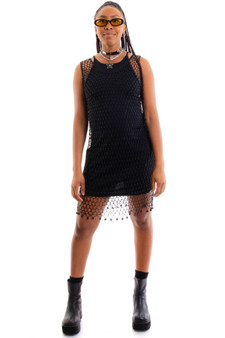 Vintage Y2K Black Beaded Crochet Mini Dress