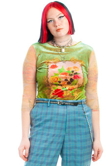 Vintage 90's Rose Tattoo Velvet & Mesh Top