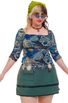 Vintage Y2K Blue Paisley Mesh Top