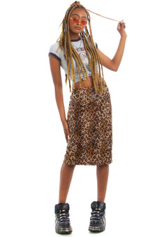 Vintage 90's Fuzzy Cheetah Print Midi Skirt