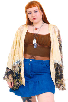 Vintage 80's Floral Satin Midnight Velvet Top