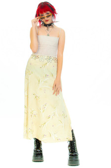 Vintage 90's Pale Yellow Lilac Maxi Skirt
