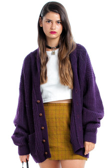 Vintage 90's Berry Wool Chunky Knit Cardigan