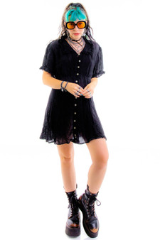 Vintage 90's Black Button Baby Doll Dress