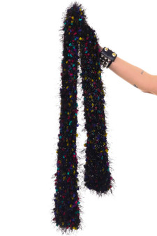 Vintage Y2K Black & Rainbow Fuzzy Scarf