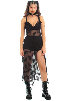 Vintage 90's Black Widow Lace Maxi Dress