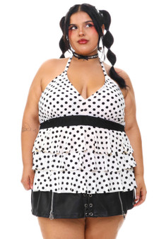 Vintage Y2K Polka Dot Ruffle Halter