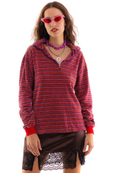 Vintage 70's Rainbow Stripe Velour Zip Up Pullover