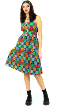 Vintage 70's Patchwork Garden Midi Dress