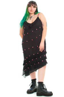 Vintage 90's Rosy Pink Slip Black Silk Dress